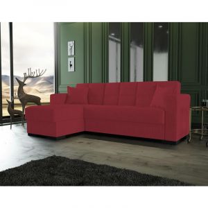 Canapé Ddajca, Canapé d'angle avec péninsule réversible, Canapé de rangement pour le salon avec chaiselongue et 2 coussins, 230x150h81 cm, Rouge