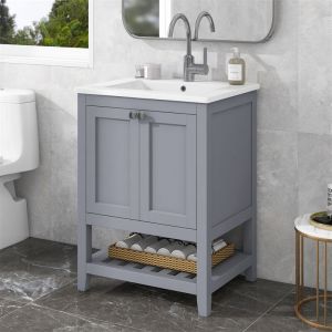 Meuble de salle de bain, meuble sous-vasque bas, vasque 46x61cm, sans robinet inclus, meuble 61x46x90cm, gris clair