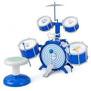 COSTWAY Batterie de Jazz pour Enfants avec Tabouret,5 Tambours D&eacute;tachables,Cymbale,Baguettes,P&eacute;dale,Jouet d'Instrument Educatif