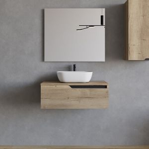 Meuble de salle de bain 80cm avec vasque à poser arrondie - 1 tiroir - madera miel (chêne clair) - CADIX