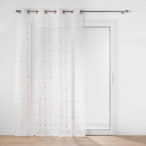 Douceur d'intérieur, Voilage à Oeillets (140 x 280 cm) Ariane Or Rose, Voile Sablé Imprimé Métallisé