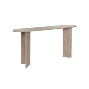Console de salon ovale effet travertin - pieds en V MARFA