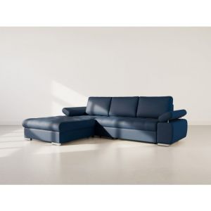 Bianca - canap&eacute; d'angle gauche 4 places convertible avec coffre en tissu textur&eacute; - bleu marine