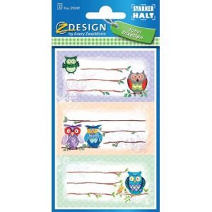 Avery-Zweckform 59249 - Etui de 6 étiquettes cahier ZDesign, format 36 x 70 mm, décor Hiboux