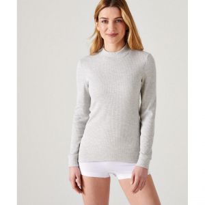 DAMART T Shirt Manches Longues Col Montant Gris Chiné Thermolactyl - Couleur Gris chiné - Taille M