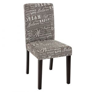 Mendler Lot de 6 chaises de s&eacute;jour Littau, tissu ? &eacute;criture, gris, pieds fonc&eacute;s