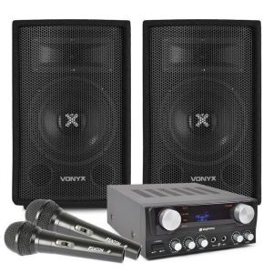 Vonyx Kit enceintes avec 2 microphones et câbles