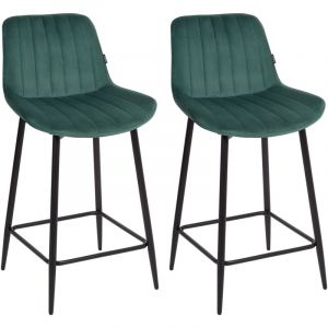 Beliani Lot de 2 Chaises de Bar Sans Accoudoirs avec Pieds en Acier et Repose-Pieds Si&egrave;ge en Velours Vert &Eacute;meraude Dubrovnik