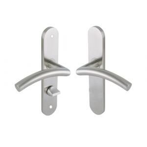 Vachette Linox 494 Set de Poignée de Porte sur Grande Plaque - Béquille Virgule - Condamnation - Porte de Salle de Bain et WC - Entraxe 195 mm - Pose Facile - Garantie 2 ans - en Acier Inoxidable