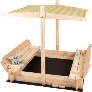 Bac à sable en bois pour enfants avec couvercle carré et bancs, toit ajustable ouvrant rétractable, siège, sol, carré, refermable, pour jardin et