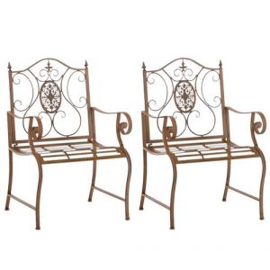 Image de CLP Lot de 2 chaises de jardin Punjab en fer avec accoudoirs, Marron antique