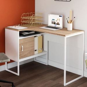 Idmarket Bureau d'angle rob blanc et façon hêtre niche de rangement et porte design industriel
