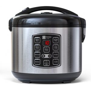 KitchenLove Rice Cooker with Steamer - 0.8L - Multicooker - Rice Cooker - Slow Cooker - 1 à 3 personnes - Acier inoxydable noir