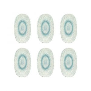 Novastyl Lot de 6 assiettes ovales en porcelaine blanche et bleue 19cm