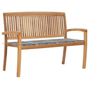 Banc de jardin meuble de patio d'extérieur terrasse empilable et coussin 128,5cm bois de teck massif 02_0011674