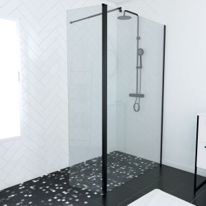 Aurlane Pack paroi de douche à l'italienne TRANSPARENT 120cm PROFILE NOIR MAT - DIM: 120x200cm - PROFILE NOIR MAT - FREEDOM 2 DARK 120 +