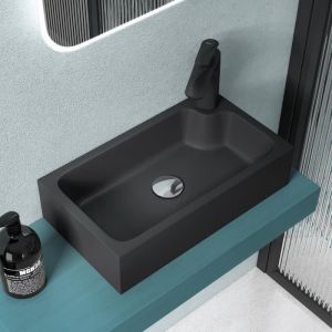 Sogood Lavabo Vasque à Poser Évier Fonte Minérale Colossum 101 Rectangulaire Gris Noir Mat 46x26x11 cm