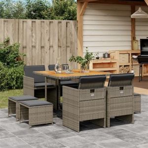 VidaXL Ensemble à Manger de Jardin avec Coussins 9 pcs, Table et Chaise de Terrasse, Meubles de Patio, Mobilier d'Extérieur, Gris Résine Tressée