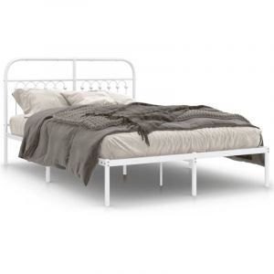 VidaXL Cadre de lit métal sans matelas et tête de lit blanc 140x190 cm