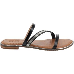 Geox Femme D Sozy Plus A Sandales Plates, Noir/argent&eacute;, 38 EU