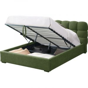 Lit coffre adulte 160x200 cm avec sommier et tête de lit capitonnée en tissu bouclé vert - Lola