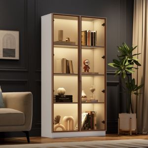 Hauss Spole - Vitrine de salon 80 x 40 x 160 cm, led 16 couleurs, 8 compartiments de rangement, meuble haut de chambre, blanc