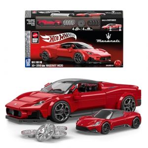 Hot Wheels Coffret de Construction Maserati MC20 Mattel Brick Shop, avec 250 pièces, détails réalistes et autocollants personnalisés, collectionneurs adultes et enfants à partir de 10 ans, JFR90