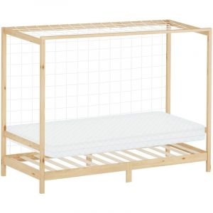 Ml-design - Lit d'Enfant Football 90x200 cm avec Matelas en Mousse Housse Amovible, Naturel (Beige), Cadre en Bois de Pin Massif Robuste, Sommier &agrave;