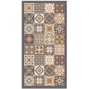 Tapis vinyle carreaux ciments marron 80x200cm