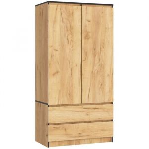 Armoire Akord S90 D?b Craft 90 cm 2 portes 2 tiroirs façade Chêne Craft 4 étagères 90x51x180 cm