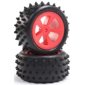 Losi 4 Row Rear Tires, Mounted, Red (2) : Mini JRX2