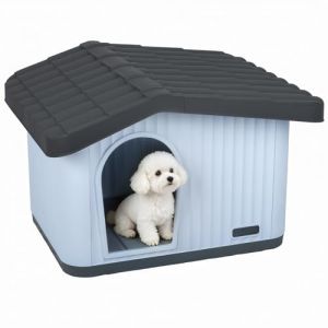 Vounot Maison pour Chat Imperméable avec Toit Incliné Niche Extérieur Intérieur avec Aération et Pieds Antidérapants 75x63x51cm Abri Confortable pour Chat Chien et Lapin Blanc