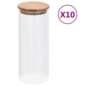 VidaXL Pots de conservation en verre couvercle en bambou 10 pcs 1000ml