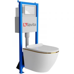 B&acirc;ti-support Lavita LAV 101 &agrave; 40 cm + WC Sofi Slim Gold Line sans bord + plaque de commande LAV 200.4.1 blanc Kit complet WC