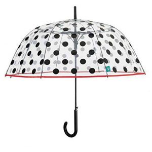 Image de Perletti Parapluie Cloche Transparent Femme - Ouverture Automatique - Résistant au Vent - Bordure Rouge à Pois Noirs