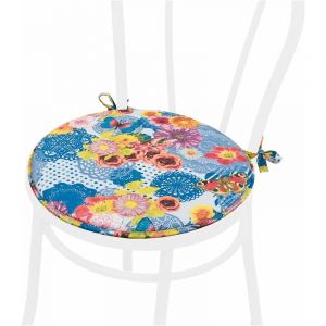 Coussin pour Chaise Rond Doux Universel Lacets de fixation Lavable Housses de Chaise Papillons - Bleu