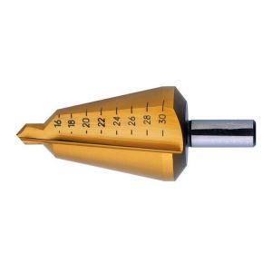 Forum Foret perce-tôle de précision, acier rapide, revêtement TiN, Capacité de perçage : 16-30,5 mm, Taille 3, Long. totale 76 mm, Long. de la queue : 22 mm