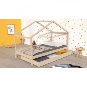 Image de Terre de Nuit Lit cabane enfant avec tiroir en bois naturel 90x190 - LT14006 - Bois clair