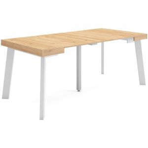 Skraut Home - Table console extensible, Console meuble, 180, Pour 8 personnes, Pieds en bois, Style moderne, Ch&ecirc;ne