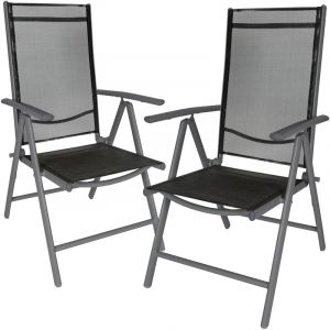 TecTake 2 Chaises de Camping ou de Jardin Pliables Aluminium avec Accoudoirs et Dossier Haut Gris Anthracite Noir