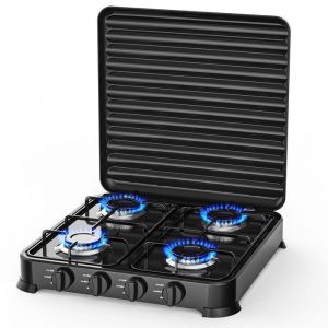 Intec Plaque de cuisson gaz Réchaud portable Noire 8,8KW Gaz Butane ou Propane Bruleurs inox Amovibles