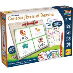 Lisciani – Montessori Pen -J’écris et Je Dessine – Pupitre Éducatif en Bois pour Enfants 3-6 Ans – Stylo Ergonomique Inclus – Fiches Alphabet, Vocabulaire et Préécriture – Méthode Sensorielle