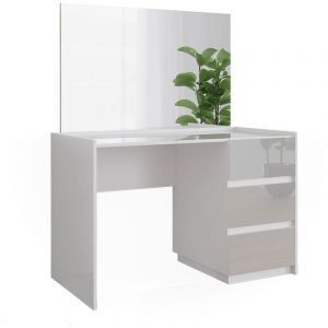 Coiffeuse Marla, Blanc Haute brillance, 120cm avec 3 tiroirs et miroir, Vicco