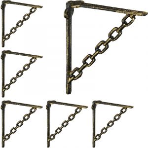 Relaxdays Querre étagère murale, lot de 6, style ancien, support pour étagères, motif chaines, fonte de fer, vintage, bronze