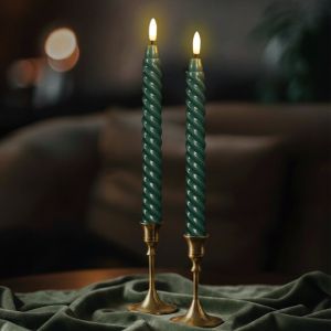 Aurae Led Dinner Candles 2x Green - 25x2.2 cm - Bougies aliment&eacute;es par piles avec minuterie - Cire v&eacute;ritable - 130+ heures de combustion