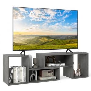 Costway 60" Meuble Tv 2 Pcs Modulaires, Meuble Tv Angle Pour Recoin, Combination Libre, Meuble Tv Angle Pour Salon, Chambre Gris