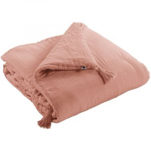 Edredon gaze de coton 150 x 150 cm Gaia rose peche
