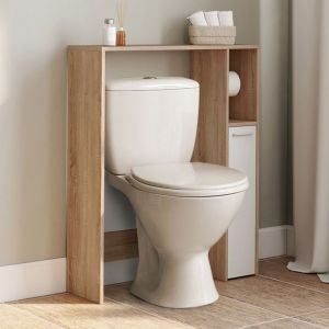 Idmarket Meuble dessus WC WALLIS avec placard façon hêtre et blanc