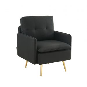 Fauteuil tissu noir avec pi&egrave;tement en m&eacute;tal dor&eacute;