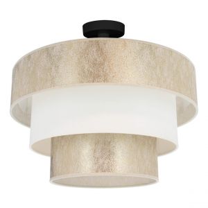 Ora Plafonnier Métal Noir Abat-jour en Tissu Doré-Crème